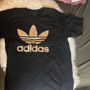 Adidas Black Tee with Gold Trefoil Logo